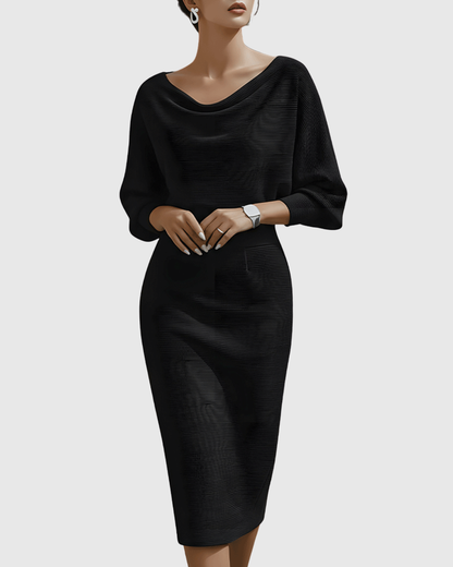 Camille | Elegant Draped Formal Midi Dress