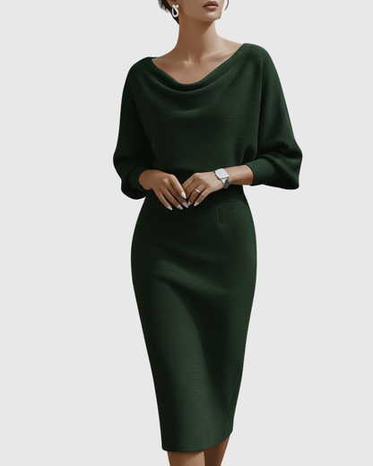 Camille | Elegant Draped Formal Midi Dress