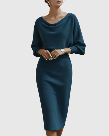 Camille | Elegant Draped Formal Midi Dress