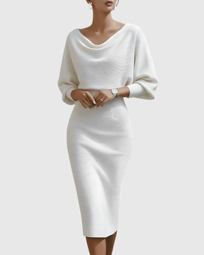 Camille | Elegant Draped Formal Midi Dress