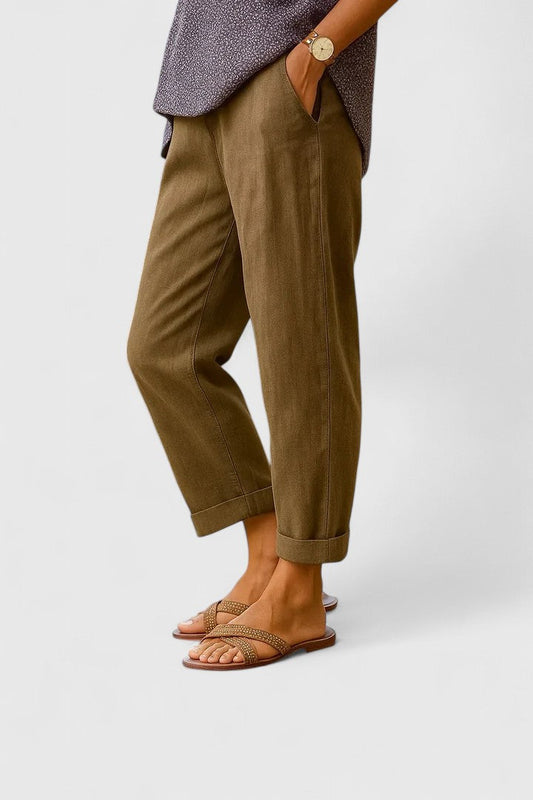 Fiona | Comfortable Cuffed Hem Cropped Pants