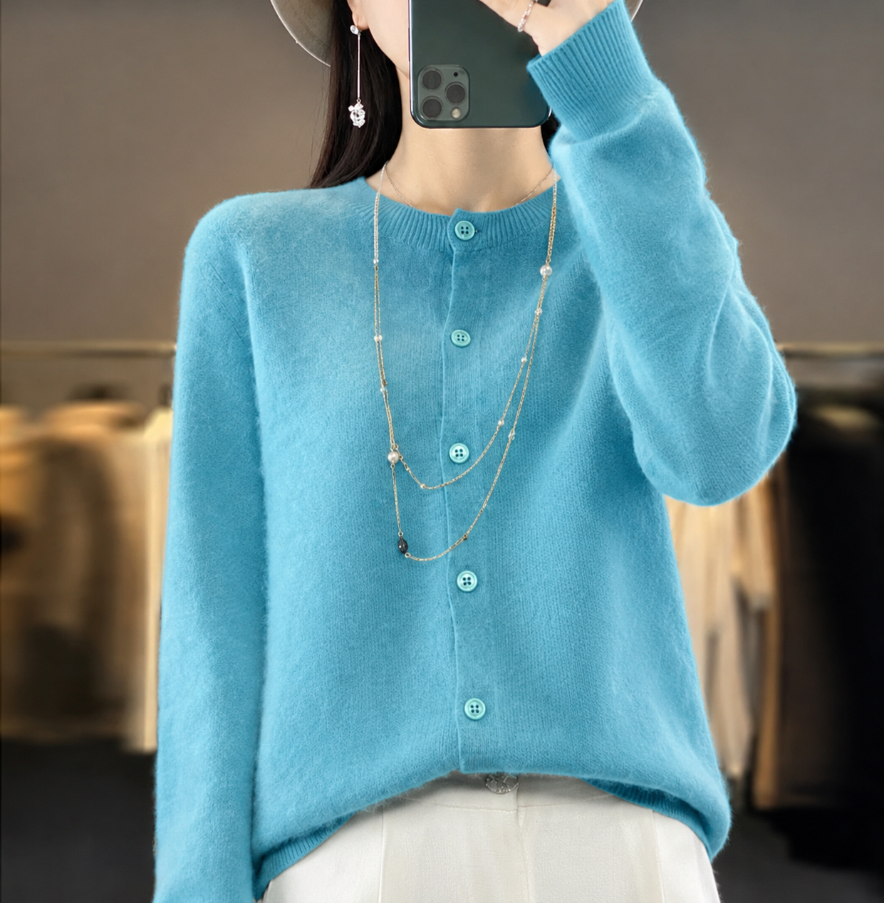 Fiona | Button Front Crew Neck Cardigan