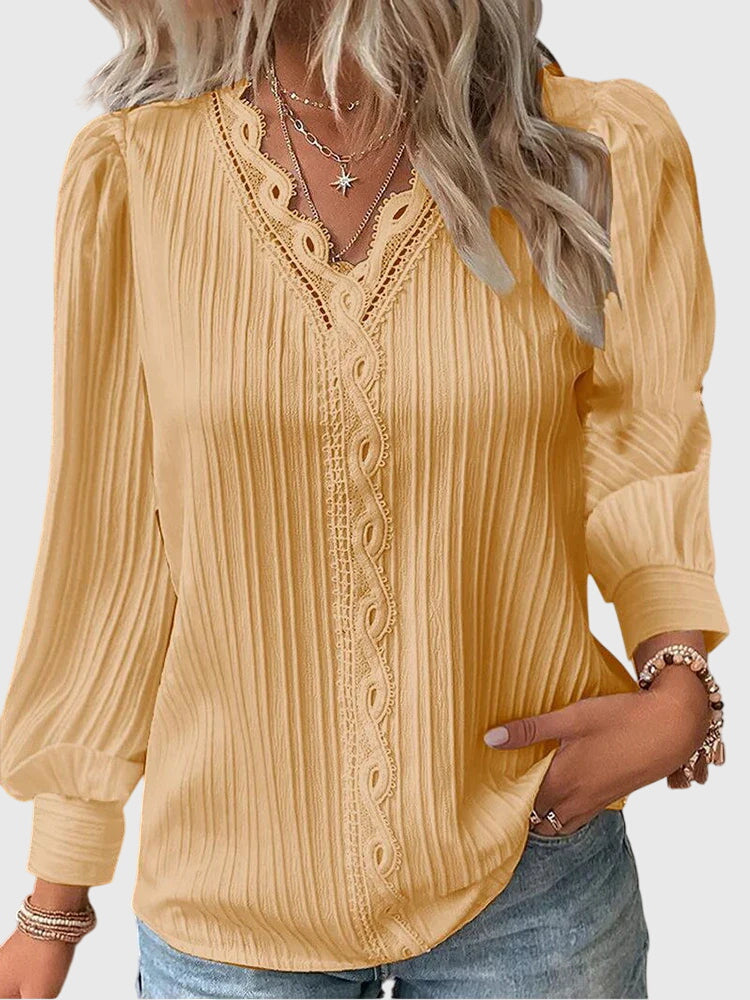 Chloe | Elegant Lace Trim V-Neck Blouse