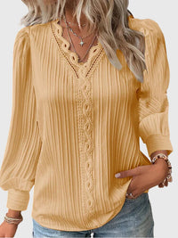 Chloe | Elegant Lace Trim V-Neck Blouse