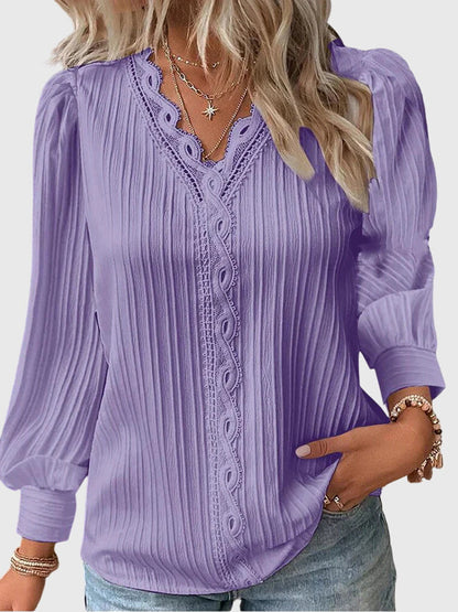 Chloe | Elegant Lace Trim V-Neck Blouse