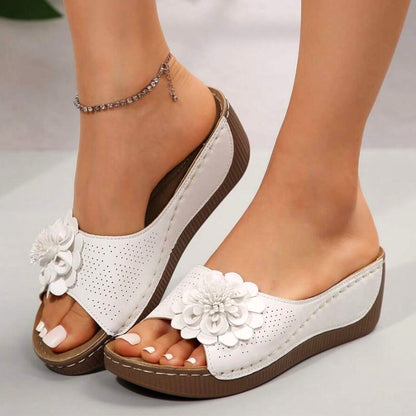 Chloe | Orthopedic Flower Wedge Sandals