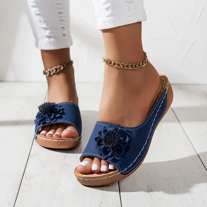 Chloe | Orthopedic Flower Wedge Sandals
