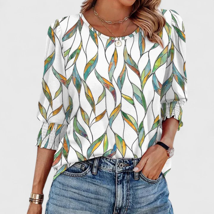 Chloe | Round Neck Smocked Cuff Top