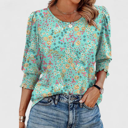 Chloe | Round Neck Smocked Cuff Top
