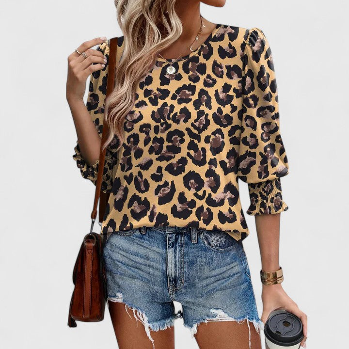 Chloe | Round Neck Smocked Cuff Top