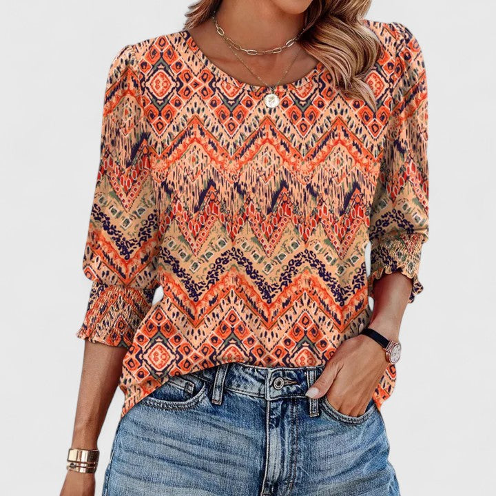 Chloe | Round Neck Smocked Cuff Top
