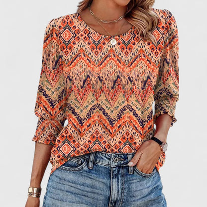 Chloe | Round Neck Smocked Cuff Top
