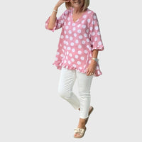 Cora | Polka Dot V-Neck Longline Blouse