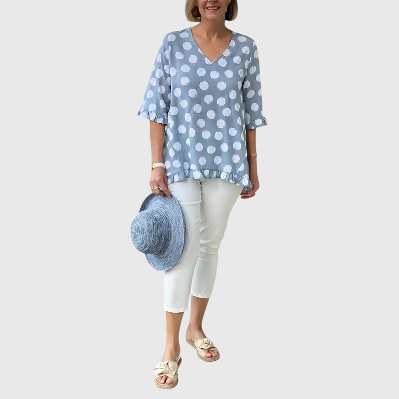 Cora | Polka Dot V-Neck Longline Blouse