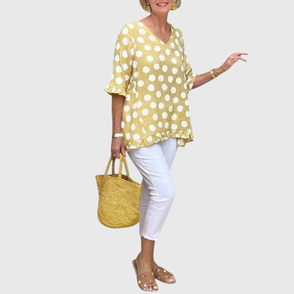 Cora | Polka Dot V-Neck Longline Blouse