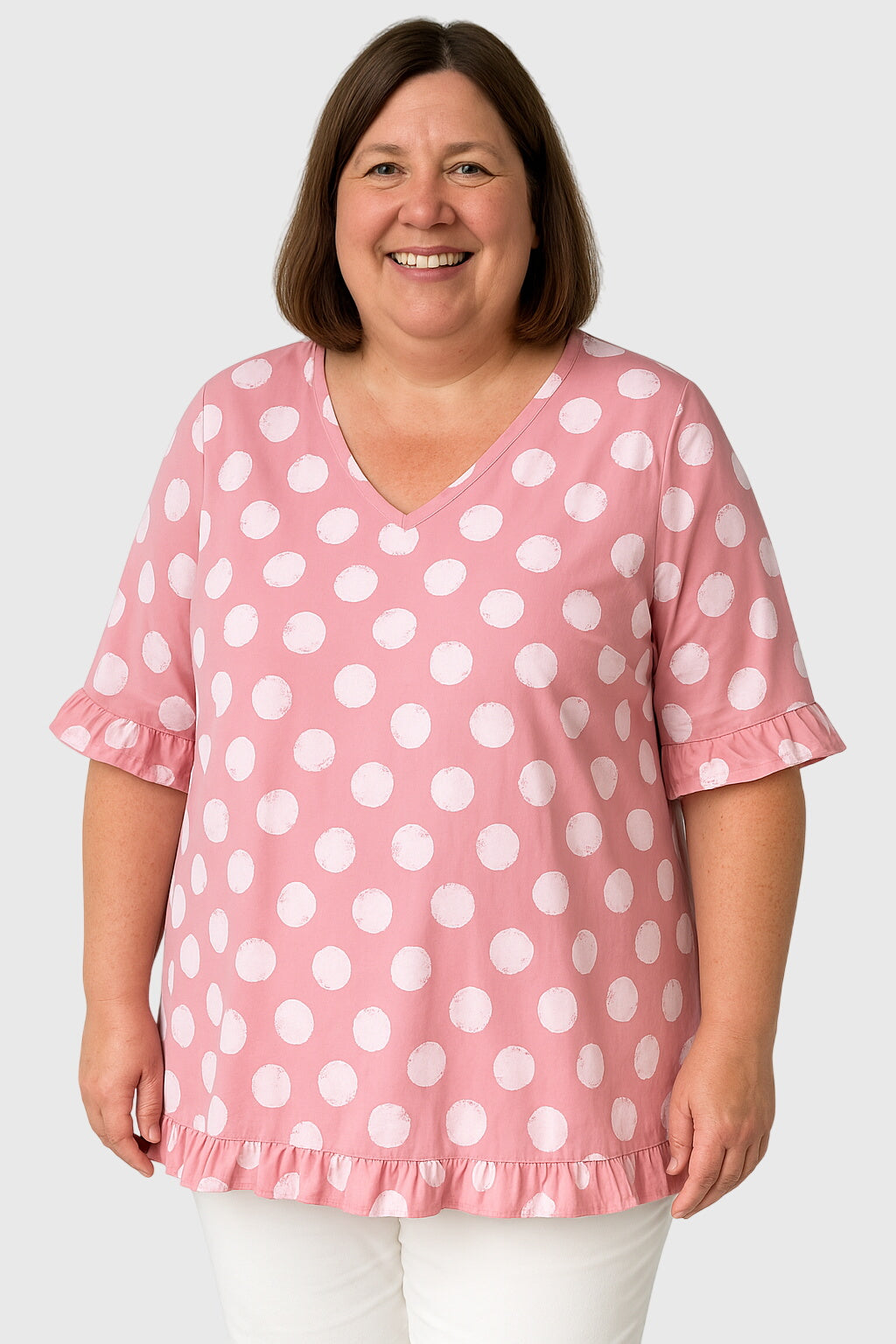 Cora | Polka Dot V-Neck Longline Blouse