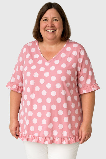 Cora | Polka Dot V-Neck Longline Blouse