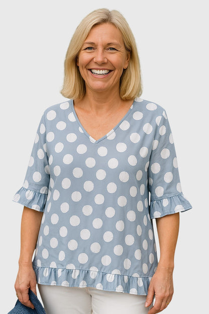 Cora | Polka Dot V-Neck Longline Blouse