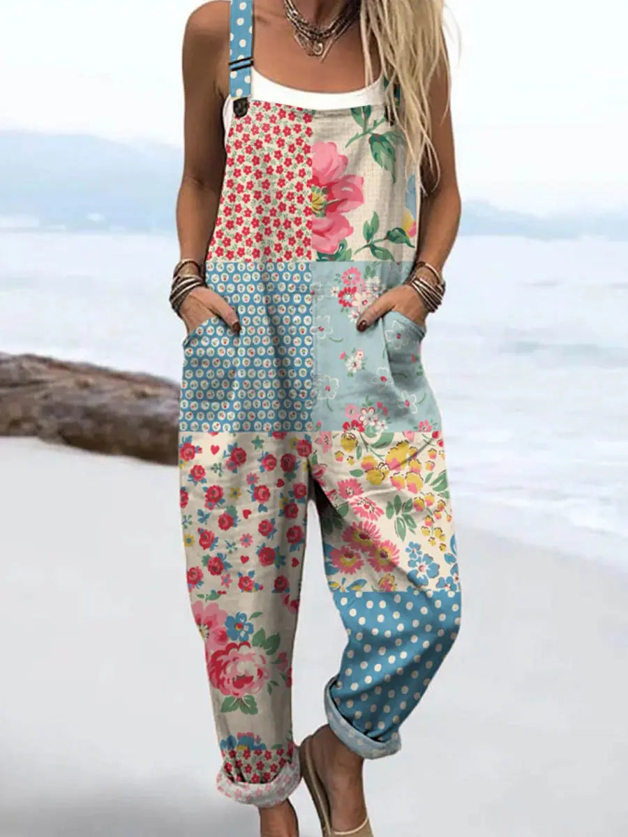 Daisy | Floral Patchwork Dungaree Jumpsuit