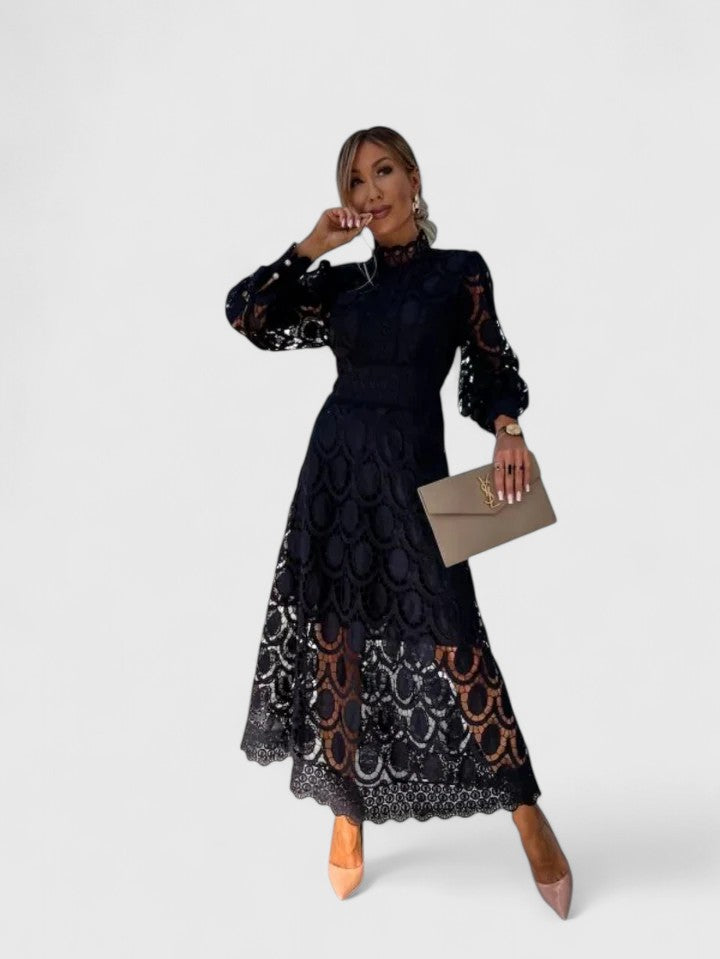 Eleanor | Elegant High-Neck Midi Dress