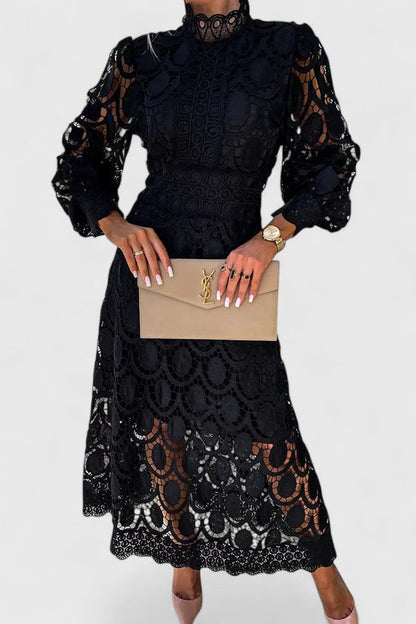 Eleanor | Elegant High-Neck Midi Dress