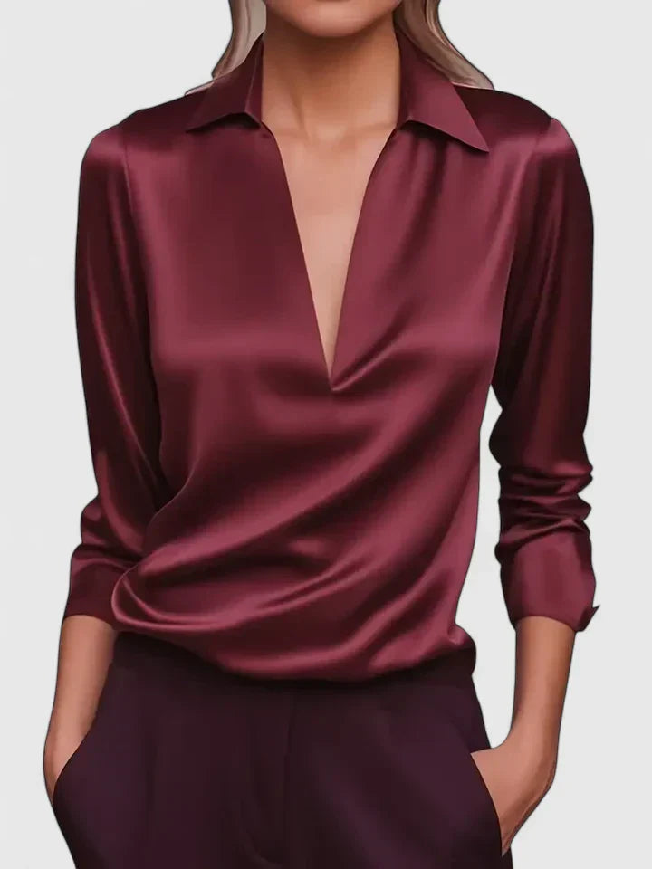 Evelyn | Elegant Cowl Neck Collared Blouse