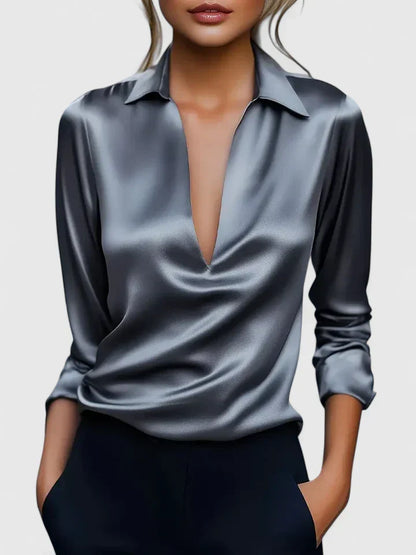Evelyn | Elegant Cowl Neck Collared Blouse