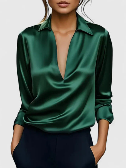 Evelyn | Elegant Cowl Neck Collared Blouse