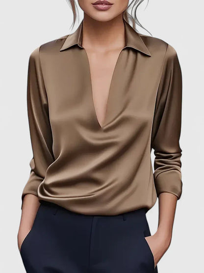 Evelyn | Elegant Cowl Neck Collared Blouse