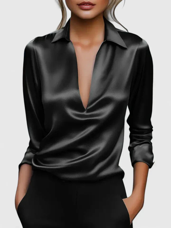 Evelyn | Elegant Cowl Neck Collared Blouse