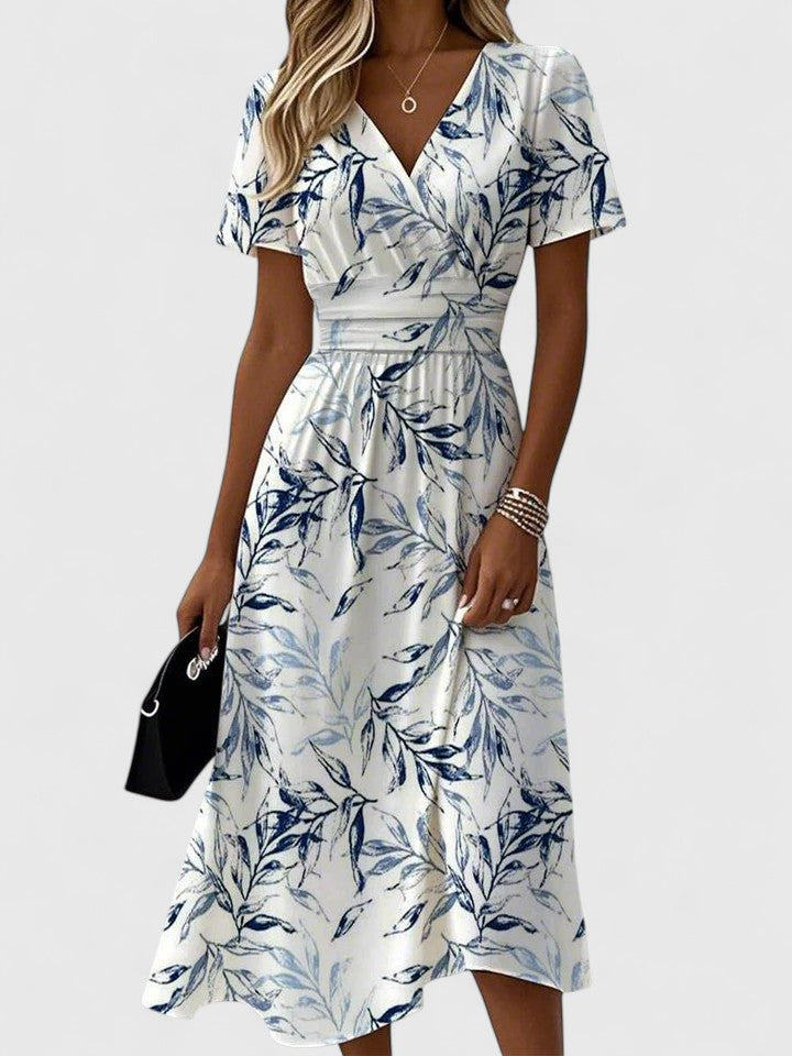 Evelyn | Elegant Flower V-Neck Midi Dress