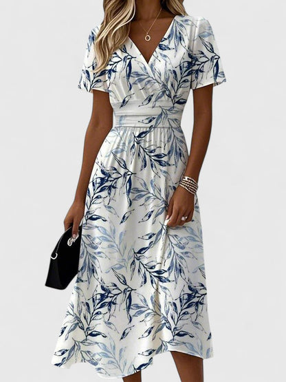 Evelyn | Elegant Flower V-Neck Midi Dress