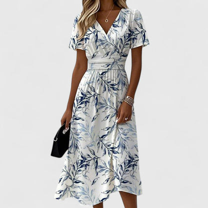 Evelyn | Elegant Flower V-Neck Midi Dress