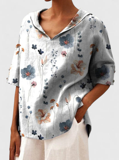 Fiona | Floral Print Collar Relaxed Shirt