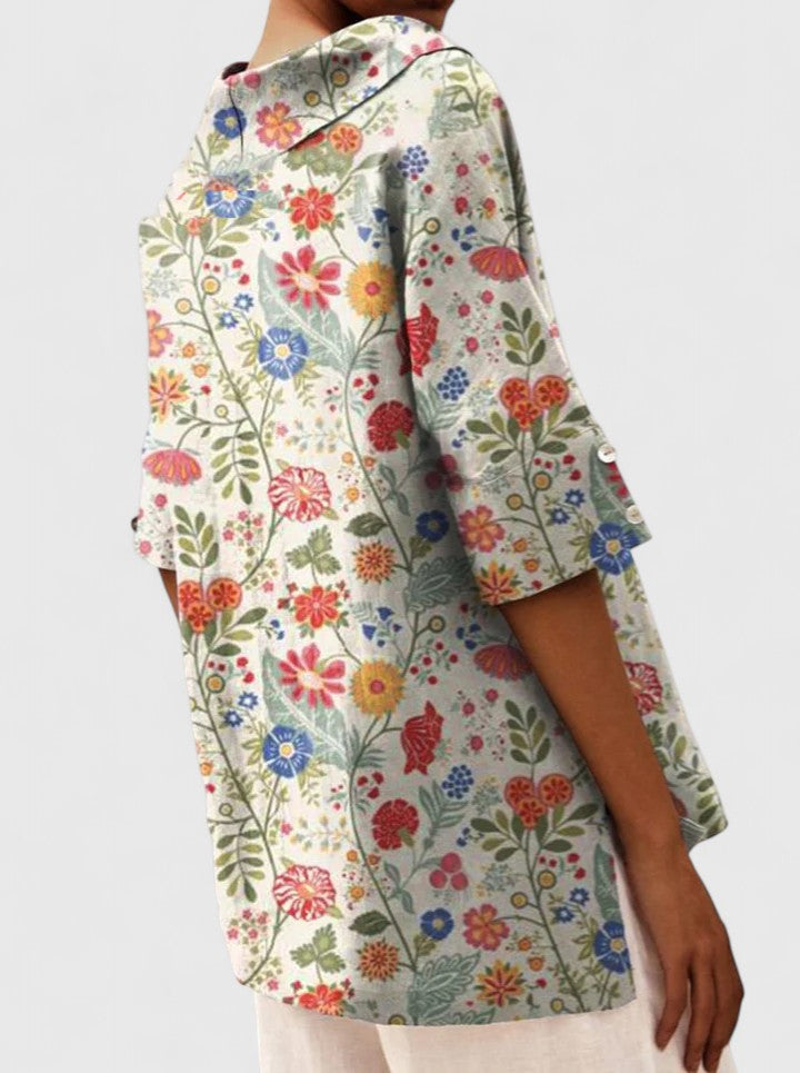 Fiona | Floral Print Collar Relaxed Shirt