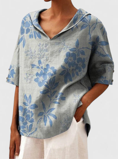 Fiona | Floral Print Collar Relaxed Shirt