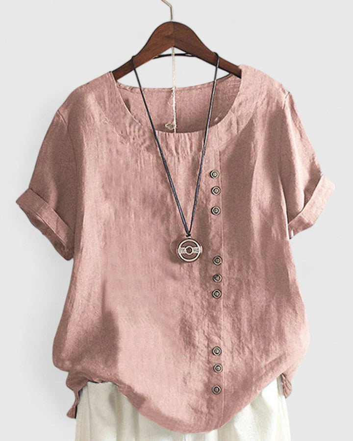 Hailey | Button Front Blouse With Crew Neck