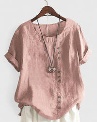 Hailey | Button Front Blouse With Crew Neck