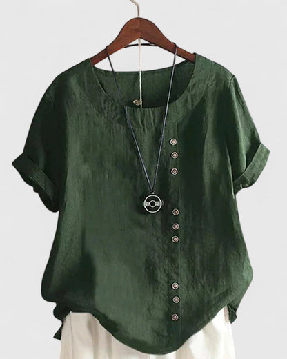 Hailey | Button Front Blouse With Crew Neck