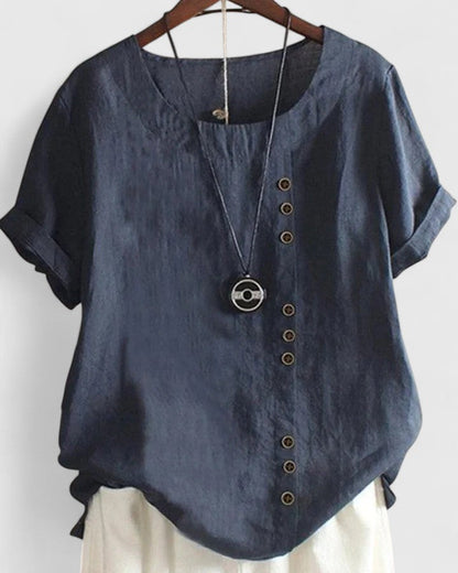 Hailey | Button Front Blouse With Crew Neck
