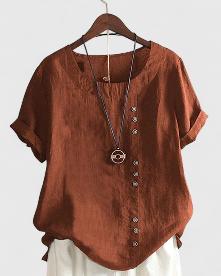 Hailey | Button Front Blouse With Crew Neck