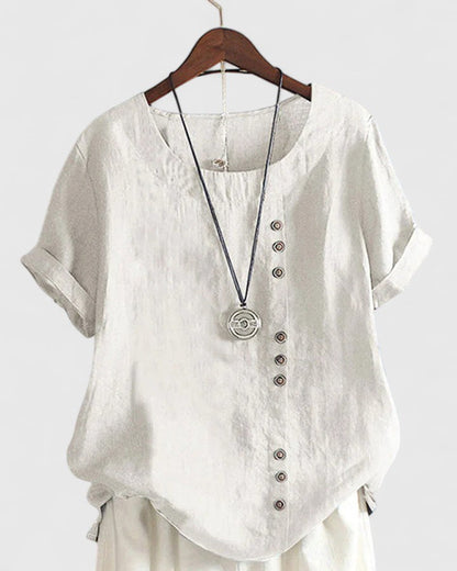 Hailey | Button Front Blouse With Crew Neck
