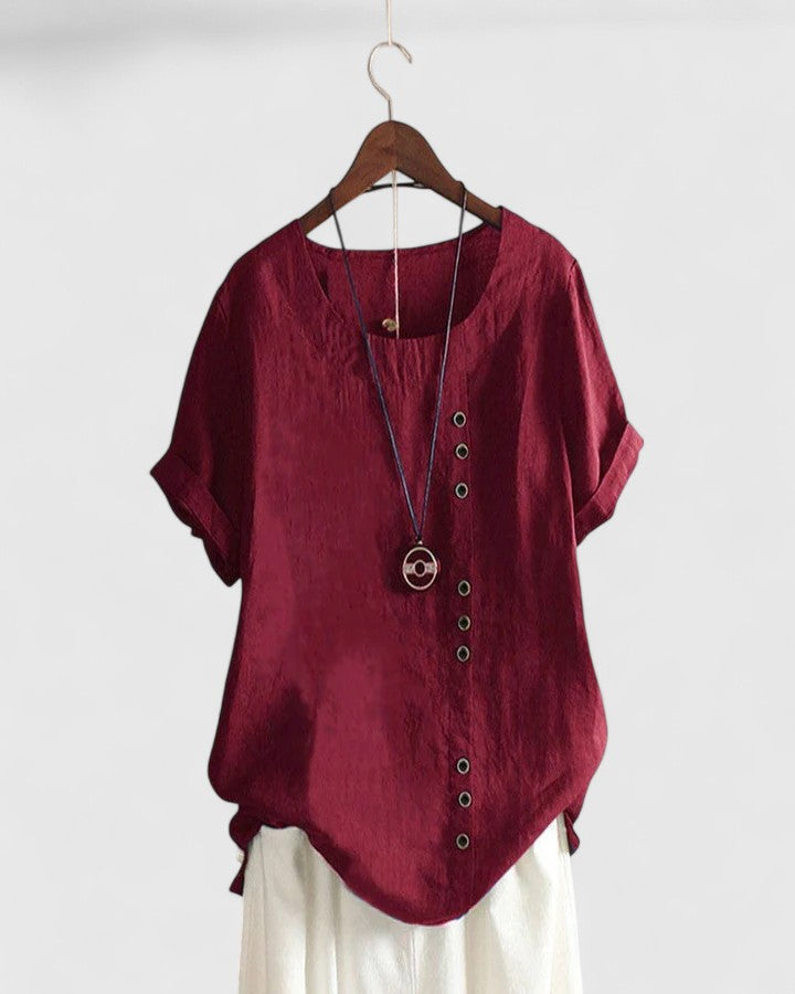 Hailey | Button Front Blouse With Crew Neck