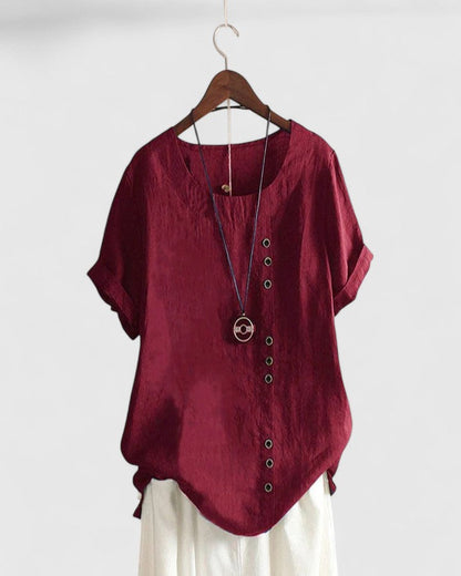 Hailey | Button Front Blouse With Crew Neck