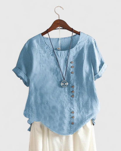 Hailey | Button Front Blouse With Crew Neck