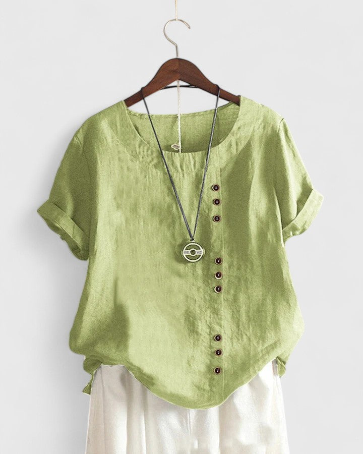 Hailey | Button Front Blouse With Crew Neck