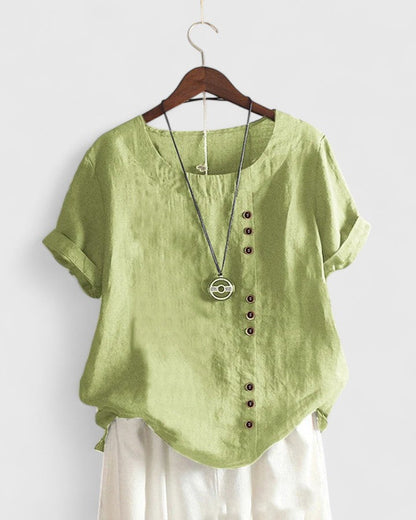 Hailey | Button Front Blouse With Crew Neck