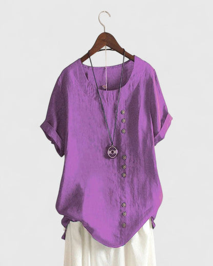 Hailey | Button Front Blouse With Crew Neck