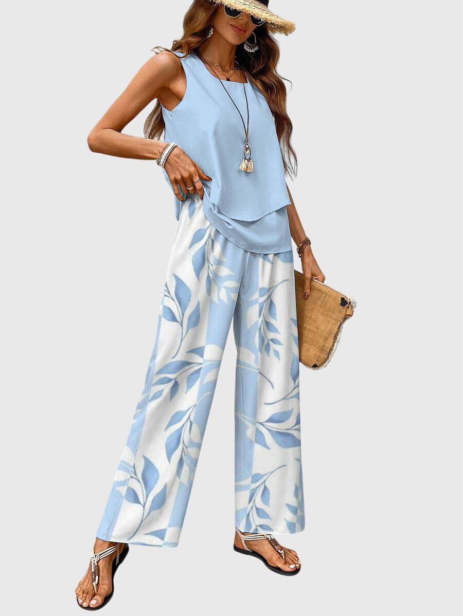 Harper | Two Piece Layered Top & Floral Pants Set