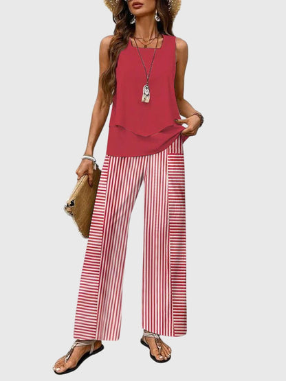 Harper | Two Piece Layered Top & Floral Pants Set